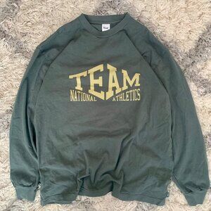 TNA Sweater Women's small Team National Athlete Print Green Crewneck Pullover